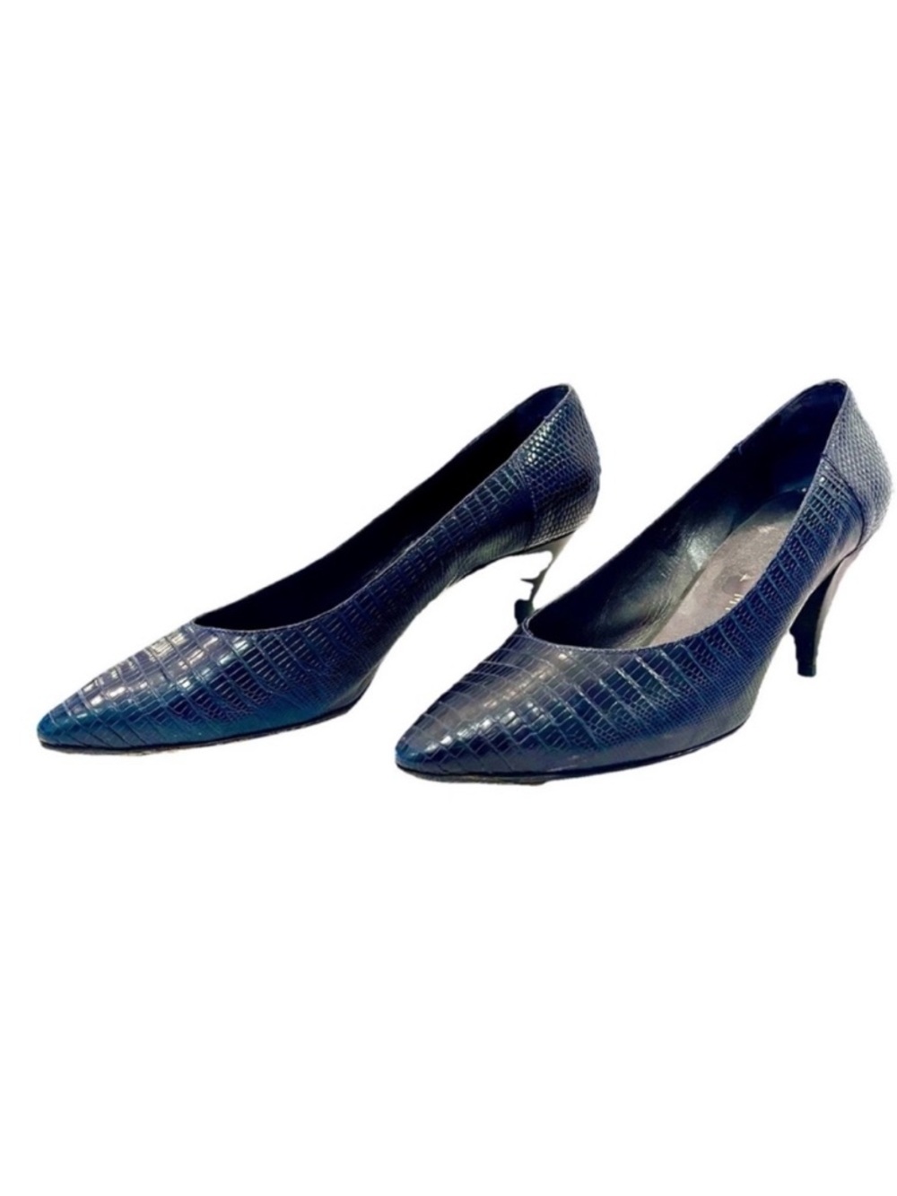 PRADA Exotic Genuine Lizard Size 38 (7.5 US) Navy Blue Heeled Pumps - Picture 6 of 11